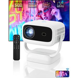 500ANSI & DustproofProjector with WiFi 6 and Bluetooth, Native 1080P Smart Portable Movie Projector for Outdoor Use, Mini Room Projector 4K Support, Video Projector Compatible with Phone PC TV Stick