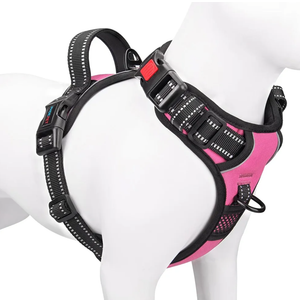 PHOEPET No Pull Dog Harness Medium Reflective Front Clip Vest with Handle,Adjustable 2 Metal Rings 3 Buckles,[Easy to Put on & Take Off](M, Pink)