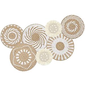 Glenmal 7 Pcs Boho Wall Basket Decor Bulrush Woven Basket Wall Decor Set Boho Rattan Art Farmhouse Hanging Baskets Rustic Handmade Round for Home Kitchen Gift Idea(Stylish)