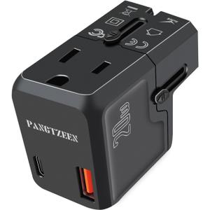 2 x Universal Travel Adapter International Pocket Plug with PD 20W USBC & USBA All-in-one with Type A C G I for US to EU UK AUS USA Worldwide Flight Travel (Black, Not Voltage Converter)
