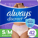 Always Discreet Adult Incontinence Underwear for Women and Postpartum Underwear, Small/Medium, Up to 100% Bladder Leak Protection, 42 Count, 2 