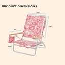 5-Position Low Beach Chair, Portable Lightweight Folding Beach Chair with Wooden Armrests, Storage Pouch & Carry Strap, Coastal Beach Print Reef Crimson