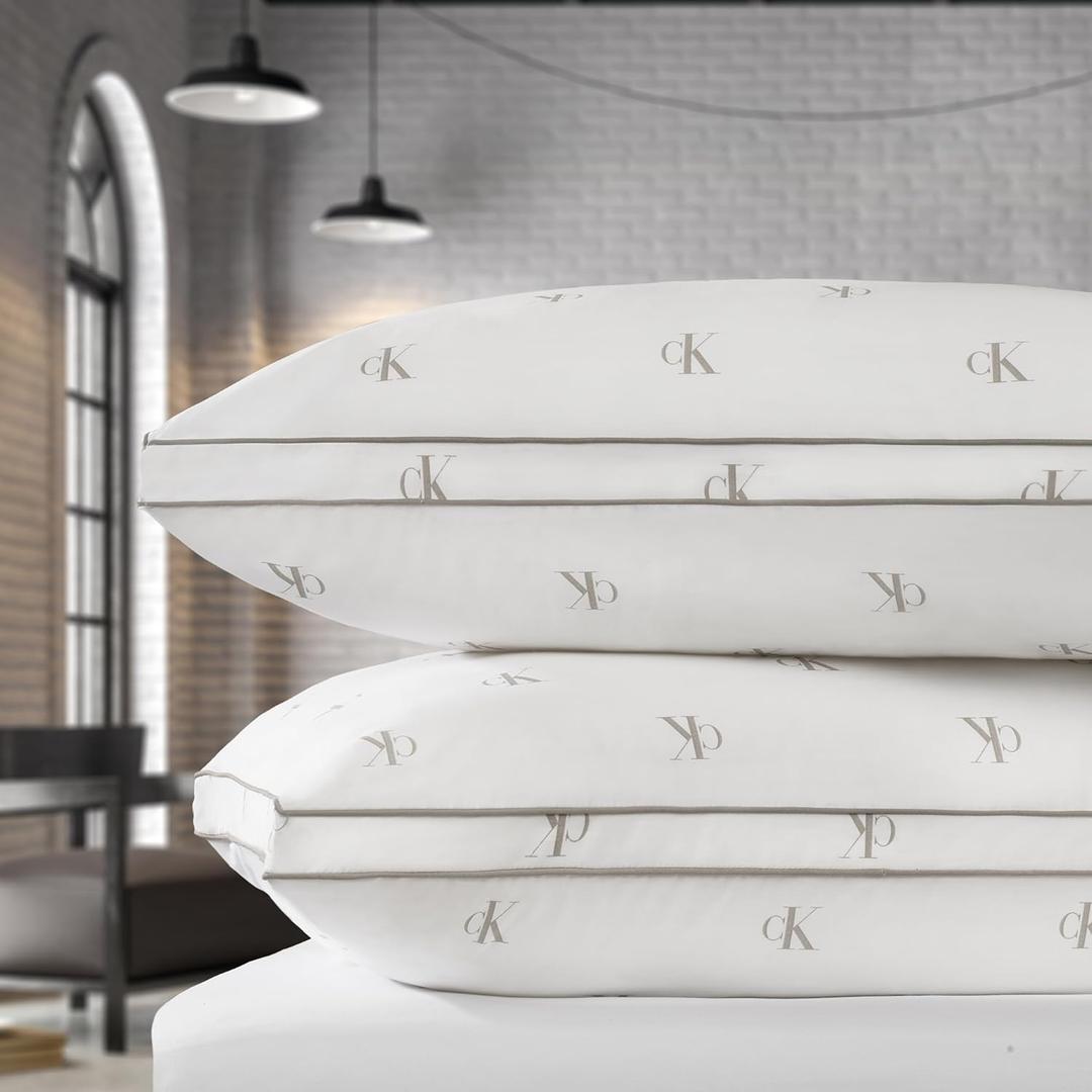 Calvin Klein Logo Medium 20" x 36" King Size Set of 2 Bed Pillows for Sleeping, White