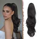 FESHFEN Drawstring Ponytail Extension, Natural Long Wavy Layered Synthetic Pony Tails Natural Black Hair Extensions Hairpieces for Women, 20 inch
