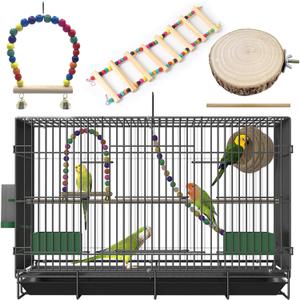 20-inch Bird Cage,Foldable Medium Small Parrot Parakeet Bird Cages for Parrots Canaries Cockatiels Lovebirds Finches Budgies Conures Pet Metal Birdcage with Slide-Out Tray and 4 Pcs Bird Toys