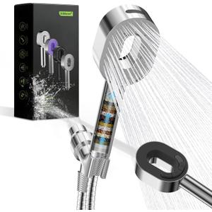 Hibbent Filtered Showerhead with handheld, High Pressure 5 Sprays Handheld Shower Head with Brass Holder& 71" Metal Hose, Water Softener for Hard Water-Remove Chlorine, Reduces Dry Itchy Skin, Chrome