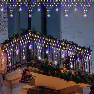 Christmas Lights Outdoor Decorations 13.8ft 200 LED Christmas Lights with 12 Stars,Dimmable Curtain Fairy Light with 8 Modes for Wedding Party Holiday Christmas Decor(Multicolor)