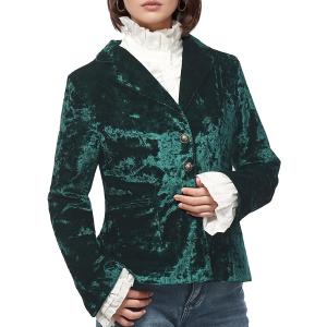 Women's Vintage Velvet Suit Jacket V-Neck Pocket Long Sleeves Dressy Coat Retro Casual Tops (X-Large, Green)