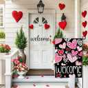 Valentines Day Welcome Garden Flag 12x18 Inch Double Sided Mini Flags, Cute Pink and Red HeartsTasteful Yard Sign for Front Porch, Lawn, Yard, Outdoor Decor DF965