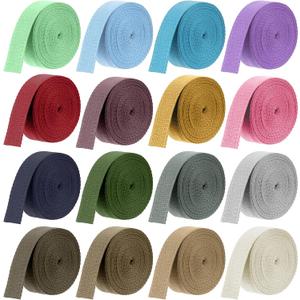 Vin Beauty 16 Rolls Cotton Webbing Strap 1 Inch Wide 3.3 Yard Polyester Webbing Straps for Bag Making Supplies, 16 Colors Nylon Twill Tape Strapping for Pets, DIY Crafts Furniture Backpack, Gardening (multicolor)