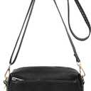 VOROLO Crossbody Bag Small Leather Triple Zip Crossbody Purse Shoulder Bag with Ajustable Strap for Women Matte Black
