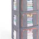 GuliPostan 3 Pack 100L Stackable Clothes Storage Bins with Metal Frame Handles & Zipper, Collapsible Closet Organizer Box with Lid for Bedding Blankets Towel (Grey)