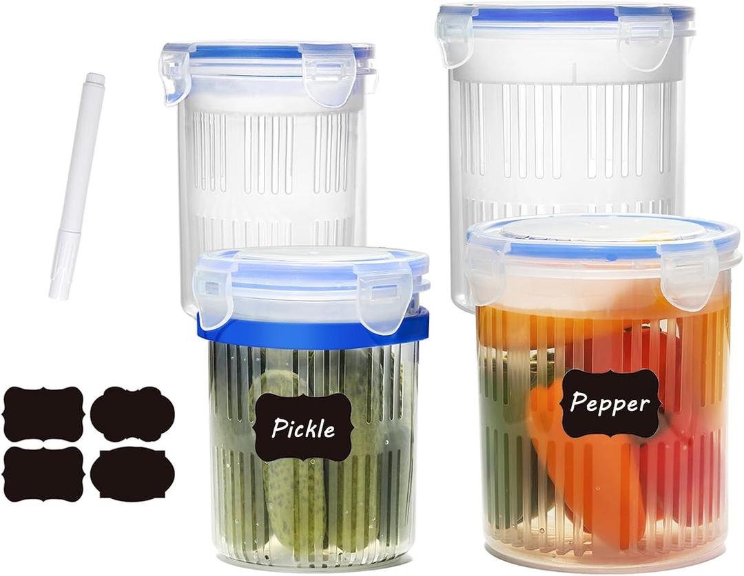 Pickle Jar with Strainer, Pickle Container with Strainer Jalapeno Container Pickle Storage Containers 4 Pack (24 oz & 45 oz)