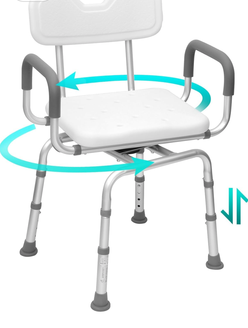 Shower Chair, Seat Shower Stool, Portable Shower Chair with Adjustable Height, Shower Chair with Arms and Back, for Elderly, Handicap & Seniors up to 340LBS (Detachable Handrail) (360 Degree)