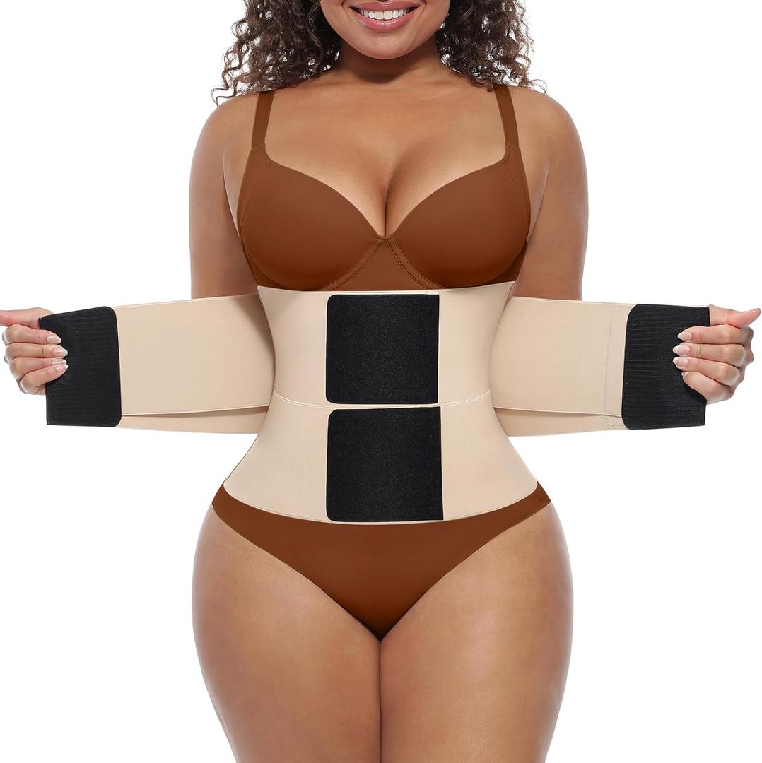 FeelinGirl Waist Trainer Workout Waist Cincher Trimmer Belt Tummy Control Body Shaper Triple Wrap Women and Men (X-Large, Skin)