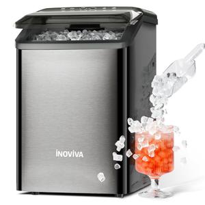 Inoviva Nugget Ice Maker Countertop, 40lbs/24H Soft Chewable Pellet Ice Machine with Self-Cleaning, Sonic Ice Maker for Home Kitchen, Office - Black Stainless