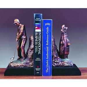 Golfer Golf Golfing Bronze Finish Bookends, 9 inches H