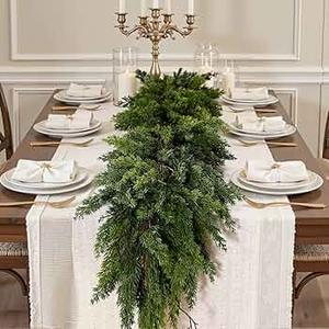 6FT Artificial Christmas Garland, Cedar Garland -Real Touch Greenery Cypress Pine Garland for Mantle Table Railing Fireplace Indoor & Outdoor Christmas Decorations