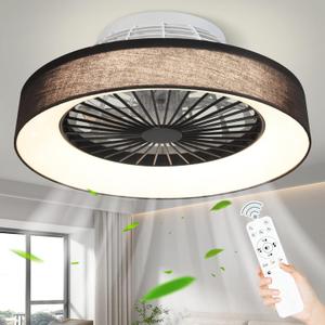 DLLT Modern Flush Mount Ceiling Fan with Lights- 18.5 Dimmable Low Profile Indoor Ceiling Fans with Remote Control, Smart 3 Light Color Change and Timing for Bedroom Living Room Kitchen, Black
