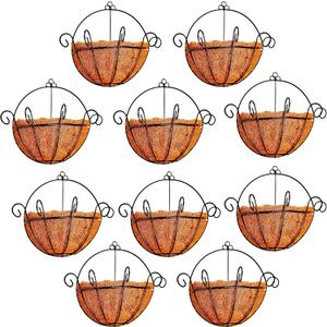 ShopLaLa Wall Planters Outdoor Plants (10 Pack, 10 Inch) Balcony Planters Railing Hanging Fence Planter Over Railing with Coco Liner, Wall Mounted Flower Basket Metal Wire Deck Porch Patio Garden