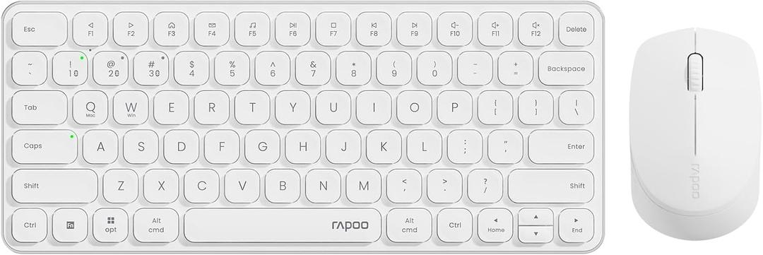 Rapoo 9010M Multi-Device Keyboard and Mouse Combo, 2.4GHz/Bluetooth 5.0/4.0 Wireless Keyboard & Mouse Set for Windows/Mac/Linux/Chrome, Support 4 Devices, Low-Profile Silent Click, Battery Powered (White)