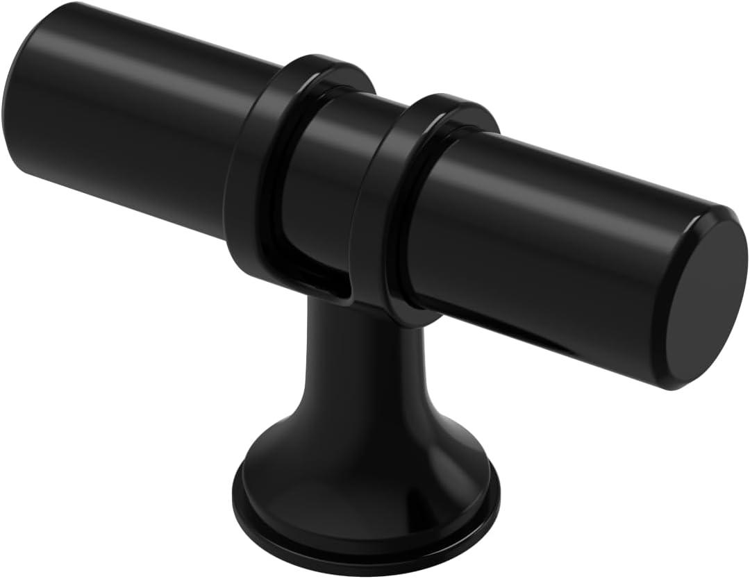 Alzassbg 10 Pack Matt Black Cabinet Knobs, 2 Inch(50mm) Cabinet Hardware T Bar Knobs for Cupboard and Drawers AL6097MB (Single Hole Knobs)