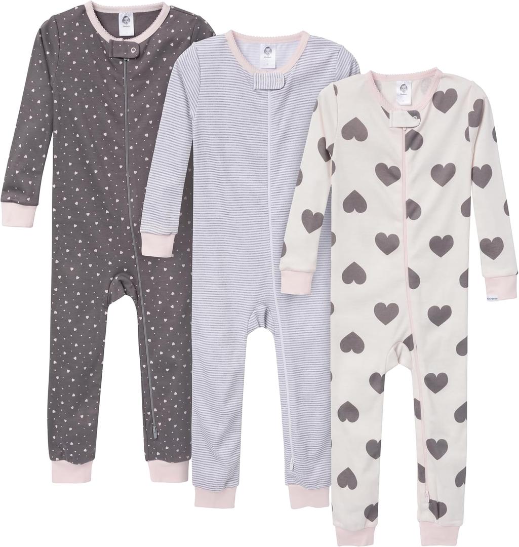 Gerber Baby-Girls 3-Pack Snug Fit Footless One-Piece Cotton Pajamas (18 Months, Hearts)