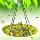 Bee Watering Station for Outside, Hanging Bee Butterfly Feeder for Garden, Metal Butterfly Puddler with Stone Texture Bee Drinking Bowl with Glass Marbles for Outdoors Yard Decor (Hanging-Ellipses)