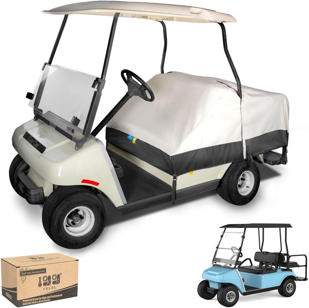 10L0L Waterproof Golf Cart Seat Cover, Universal for Yamaha EZGO Club Car 2+2 Seats Rain Covers | 600D Oxford Golf Cart Seat Protective Covers | Rain & Dust Protection | Easy On/Off for Daily Use (Beige+Black)