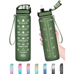 Enerbone Water Bottle, Leakproof BPA & Toxic Free, Motivational Water Bottle with Times to Drink and Straw, Fitness Sports Water Bottle with Strap for Office, Gym, Outdoor Sports (32 Ounces, Hunter Green)