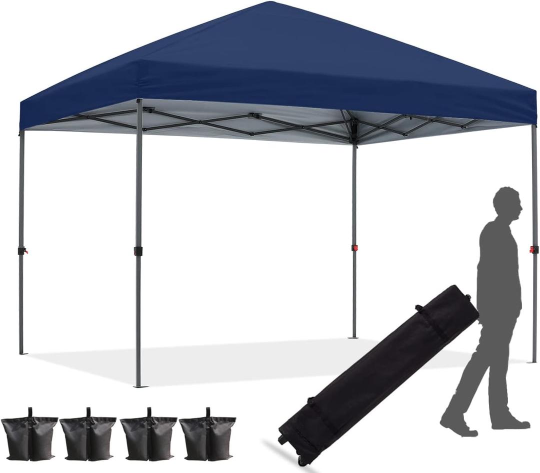 Pop up Canopy Tent 10x10 for Backyard Outdoor Portable Easy with Wheeled Carry Bags,4Ropes and Stakes and 4 sandbags,Navy Blue