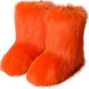 YESBOR Women's Faux Fur Winter Snow Boots Round Toe Flat Booties for Indoor Outdoor (Orange, 8)