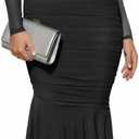 Atizon Women's Ruched Bodycon Long Sleeve Square Neck Wedding Guest Dress Formal Mermaid Evening Cocktail Party Maxi Dresses (Black, S)