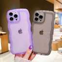 SKYLMW Compatible with iPhone 14 Pro Case 6.1" 2022, Cute Kawaii Curly Wave Frame Shape Soft Silicone Shockproof Protective Phone Cover for Women Girls, Clear/Purple