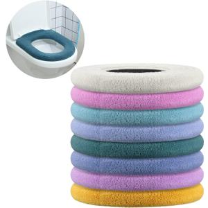 Kingdder 8 Pcs Toilet Seat Cover Washable for Bathroom Elongated Toilet Seat Cushion Pads Soft Stretchable Toilet Seat Warmer Thicker Easy Installation Commode Seat Cover Decors, 8 Colors(Flat)