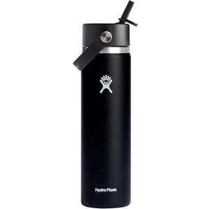 Hydro Flask 24 Oz Wide Flex Straw Cap Bottle - Insulated Stainless Steel - Wide Straw Lid, Non Spill, Leakproof in Black