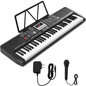 61-Key Portable Electronic Piano Keyboard with 200 Voices, 200 Rhythms, Teaching Modes, Recording, Microphone, Battery Power, Built-in Speakers, Child-Safe ABS