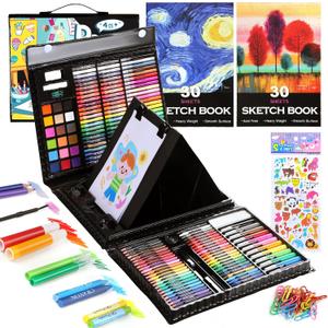 237-Piece Kids Art Set with Double-Sided Easel, Painting Kits for Kids Ages 4-8, Non-Toxic Art Supplies for Girls & Boys, Drawing Set with Watercolor, Oil Pastels, resent for Young Artists-Black