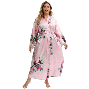 Women's Plus Size Long Satin Robes Plus Size Long Silk Robes Kimonos Sleepwear Dressing Gown (Pink, XXXL)
