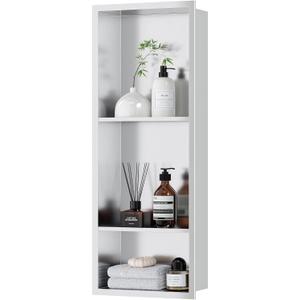 Stainless Steel Shower Niche 12" X 29", No Tile Needed Wall Niche Three-Tier, Recessed Shower Shelf for Bathroom Storage, Brushed Nickel