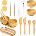12 Pcs Bamboo Esthetician Supplies Face Mask Mixing Bowls  Fan Brushes Esthetician  Flat Facial Brushes  Mask Spatulas  Facial Cream Spoons Skincare Trays  Round Compressed Facial Sponges
