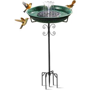 Solar Powered Metal Bird Bath with Fountains for Hummingbirds,Stable Stylish Design with 5-Prong Base Metal Stake Bird Baths for Outside Lawn Patio Yard Garden