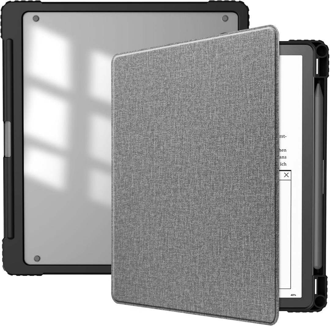 HGWALP Slimshell Clear Case for Kindle Scribe 10.2" (2024/2022 Release),Kindle Scribe Case Cover 10.2 inch 2024/2022 with Pen Holder and Auto Sleep/Wake Function-Grey