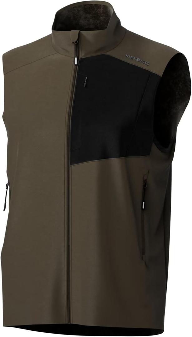 Mens Lightweight Vest,Softshell Elastic Vests,Warm Fleece Lined,Water Resistant with Zipper Pockets Hiking Running (XX-Large, Brown)