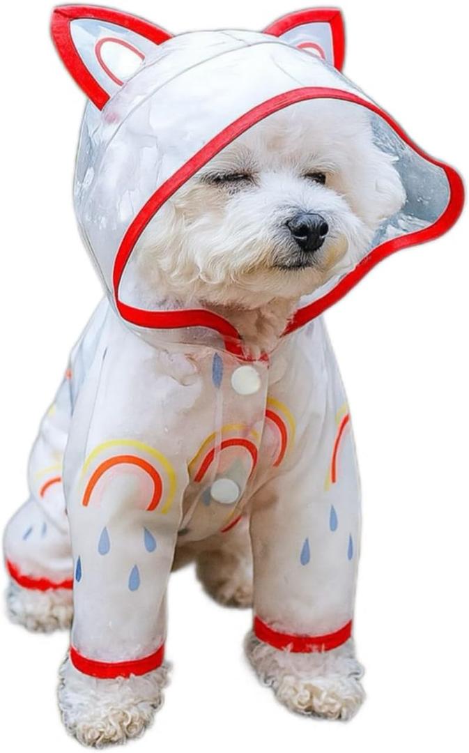 Waterproof Dog Raincoat,Full Coverage 4 Legs Dog Rain Jacket for Small Dogs,Pet Rain Coat with Hood,Reflective Strips&Leash Hole Outdoor Raincoat (X-Large for Weight 11.1-14.6 lb, Rainbow)