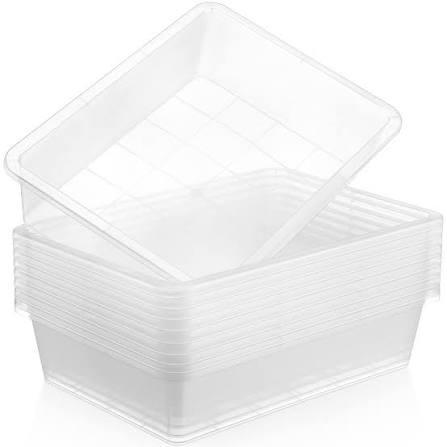 Hoteam 18 Pcs Flat Storage Organizer Bins Letter Size Paper Tray Classroom Storage Plastic Art Trays Classroom Pencil Organizer Baskets for School Office Teacher Book Organization(White)