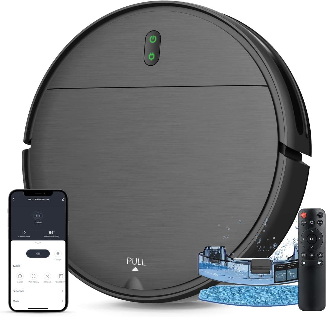 MAMNV Robot Vacuum and Mop Combo, 2 in 1 Mopping Robot Vacuum with Watertank and Dustbin, Robotic Vacuum Cleaner with Schedule, WiFi/App, Self-Charging, Slim, Ideal for Hard Floor, Pet Hair, Carpet