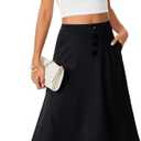 LYANER Women's High Waist A Line Button Front Flared Midi Skirts with Pocket Black Medium (M)