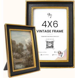 97 Decor Black and Gold Vintage Picture Frames 4x6, Hand-crafted Decorative Antique Frames 4x6 For Tabletop Or Wall Mount, Vintage Wall Decor