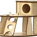 Wooden Hamster House with Ladder, 2-Tier Tree House Design Hamster Hideout Cage Accessories for Dwarf Gerbil Mouse